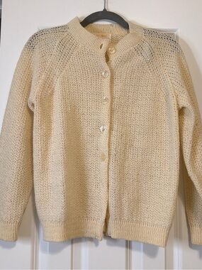 Vintage Light Cream Knit Button-Front Cardigan Sweater